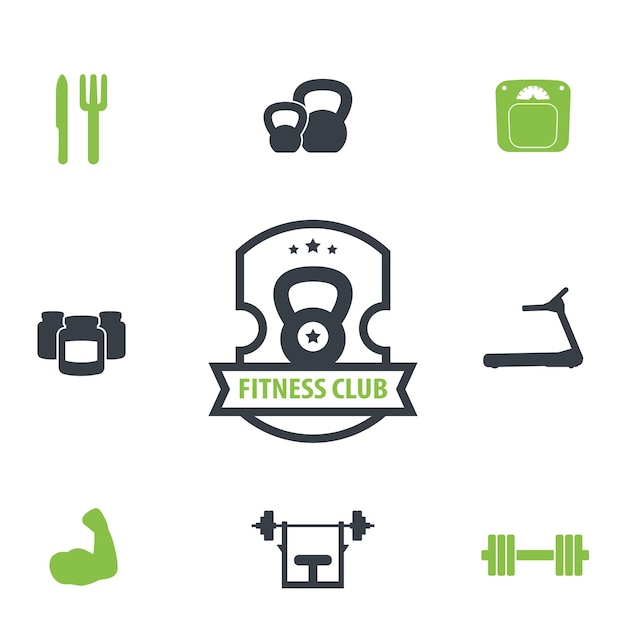 Vector fitness club gym icons on white vector illustration