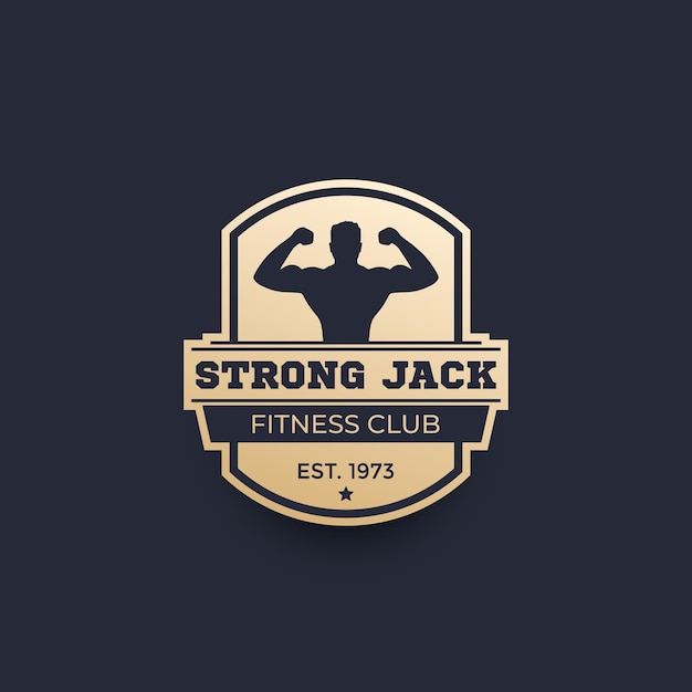 Vettore logo del fitness club, emblema con uomo forte