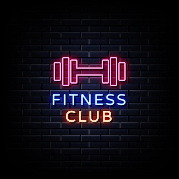 Fitness club insegne al neon stile testo vettore