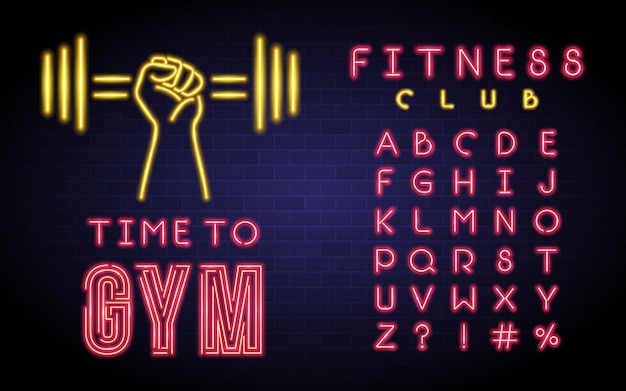 Fitness club sign with neon alphabet