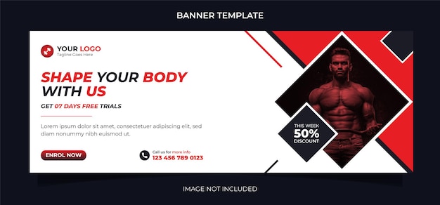 Fitness concept social media banner design and instagram post template for exercise and gym training