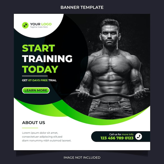 Fitness concept social media banner and instagram post template for exercise and gym training vector