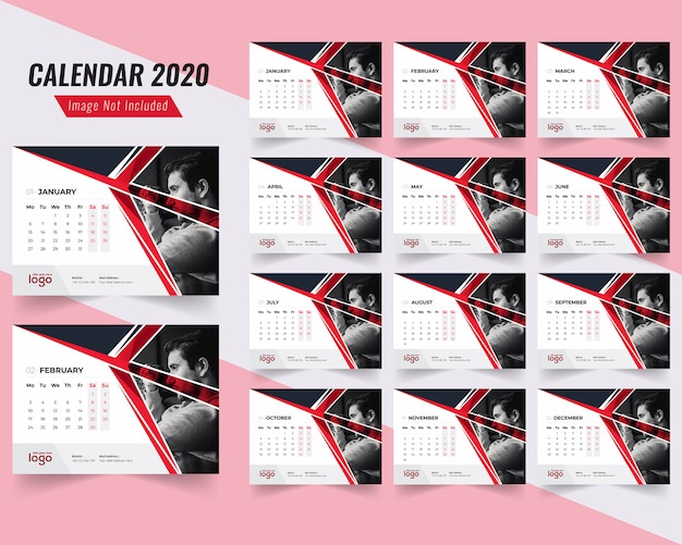 Fitness desk kalendersjabloon 2020