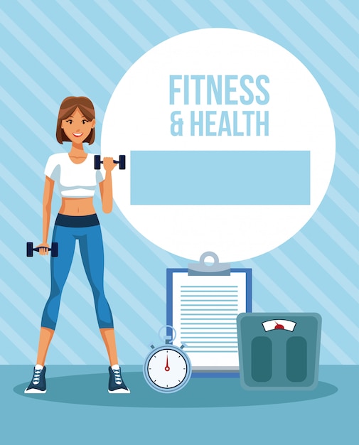 Fitness en gezondheid vrouw cartoon