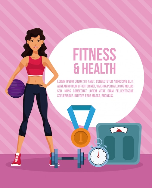 Fitness en gezondheid vrouw cartoon