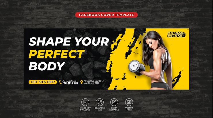 Vector fitness en gym centrum facebook cover social media landingspagina vector sjabloon