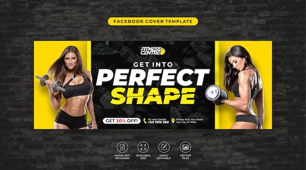 Vector fitness en gym training centrum facebook cover social media post landing pagina vector sjabloon