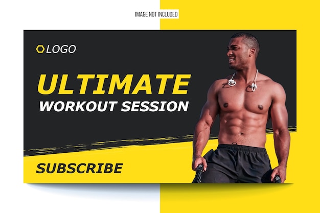 Fitness en workout video miniatuur en web banner sjabloon bewerkbaar