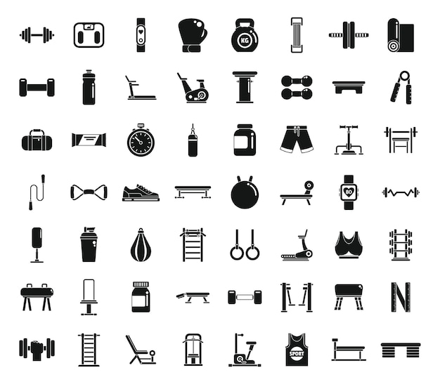 Vector fitness equipment icons set simple vector active gym