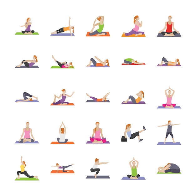 Fitness exercises flat icons