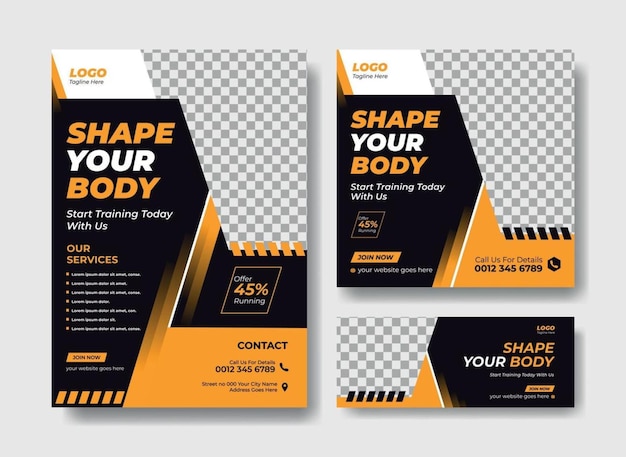 Fitness flyer ontwerp sjabloon social media post en facebook cover ontwerp