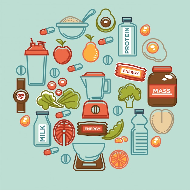 fitness food composition of sports healthy diet food nutrition elements.