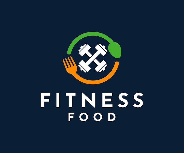 Design del logo del menu di cibo fitness. modello di progettazione di logo di cibo palestra