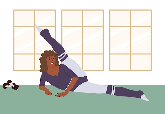 Fitness girl 80 90s vector illustration in flat style