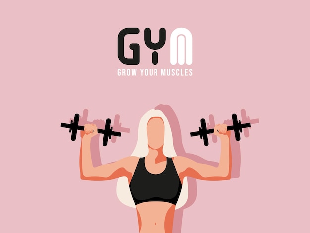 Fitness girl in gym barbells dumbbells fitness crossfit logo