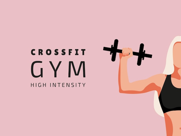 Ragazza fitness in palestra bilancieri manubri fitness logo crossfit