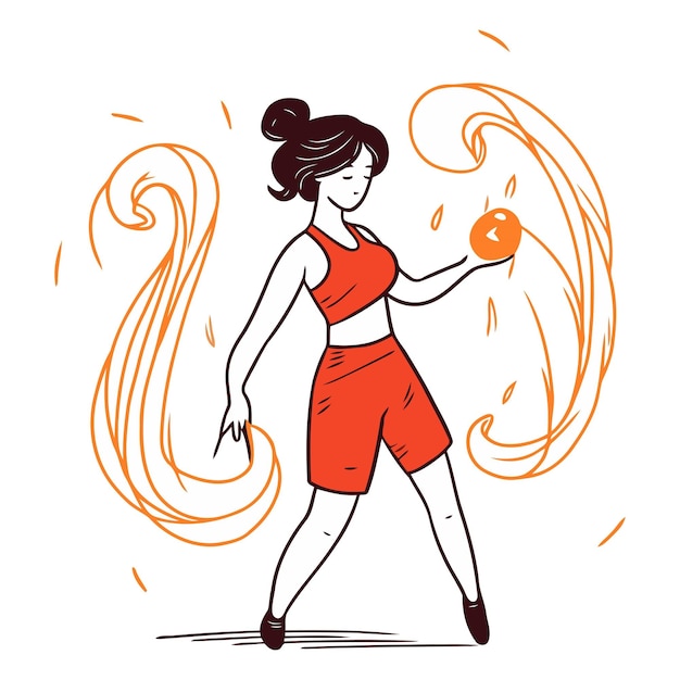 Вектор Фитнес-девочка в спортивной одежде векторная иллюстрация, нарисованная вручную