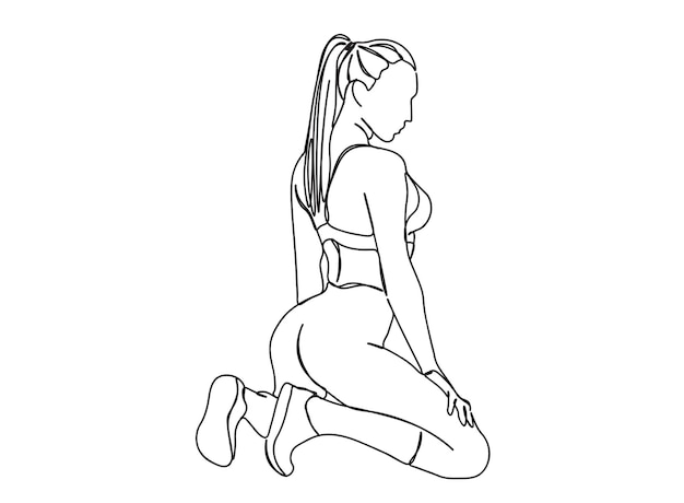 Fitness Girl single-line art drawing continues line vector illustration