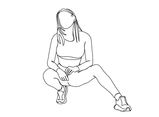 Fitness Girl single-line art drawing continues line vector illustration