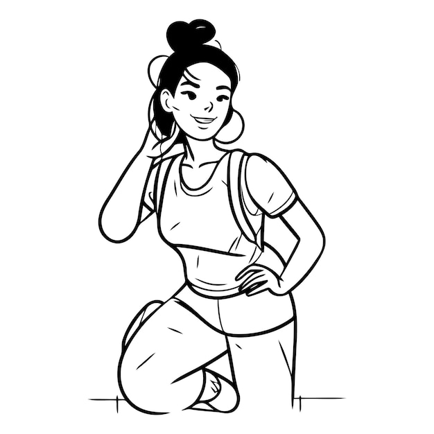 Vector fitness girl in sportswear in cartoon style