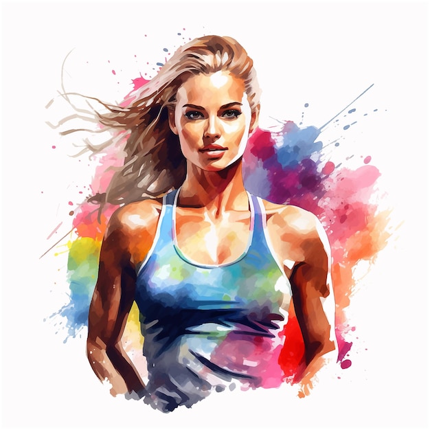 Vector fitness girl watercolor paint art