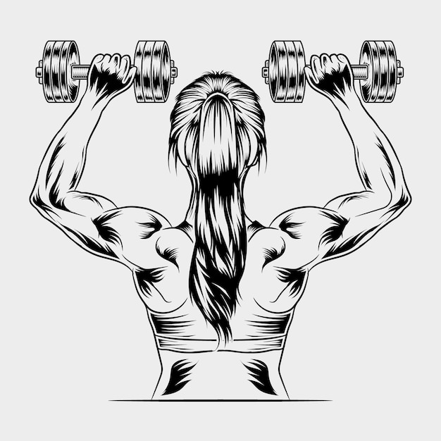 A fitness girl with gym dumble vector graphic design