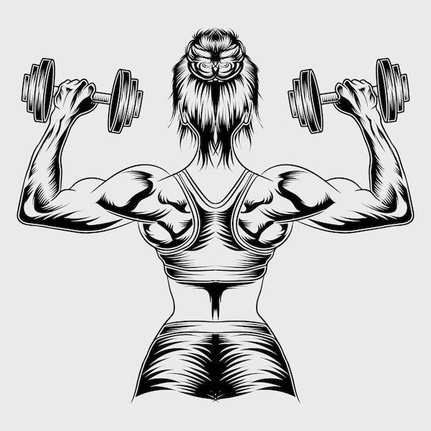 A fitness girl with gym dumble vector graphic design