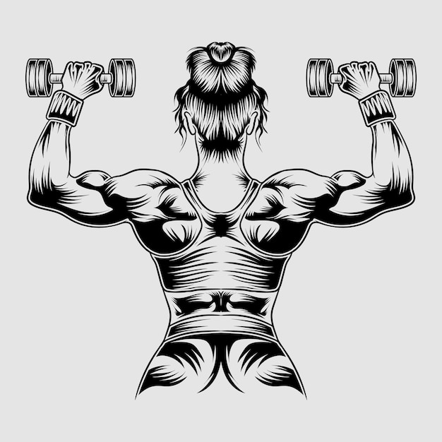 A fitness girl with gym dumble vector graphic design