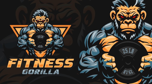 Fitness gorilla vector logo design template ginnastica logo template fitness center mascotte personaggio