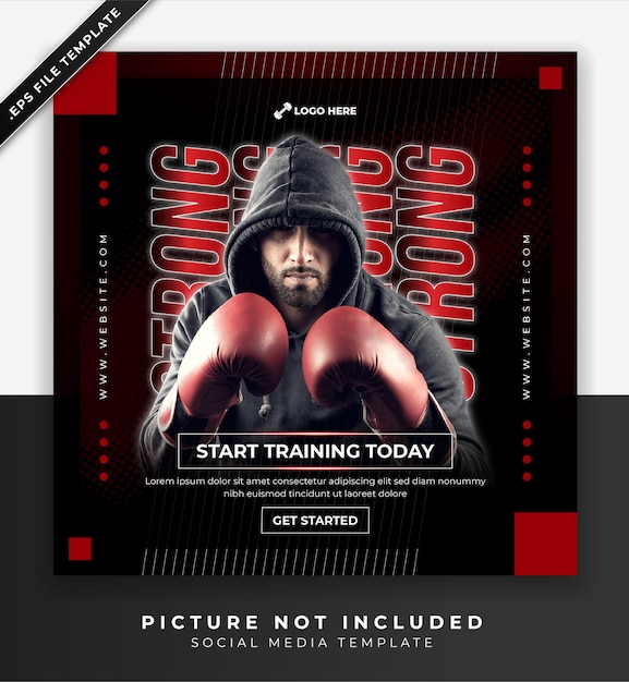 Vector fitness gym banner or poster social media and post template red black background