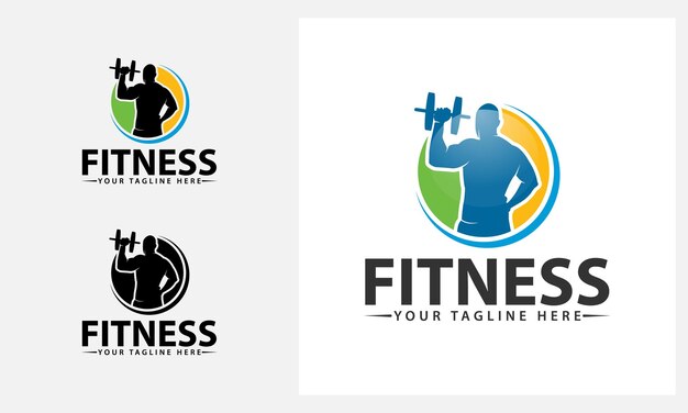 Fitness gym bodybuilder dumbbell logo badge