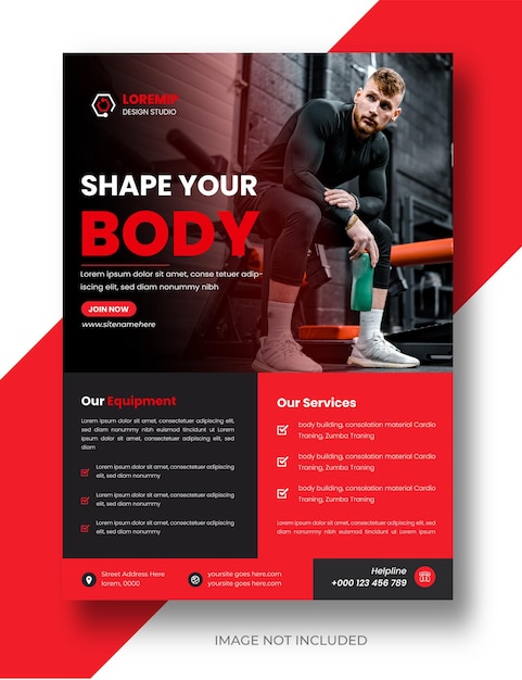 Vettore business aziendale palestra fitness modello di design flyer con colore nero e rosso