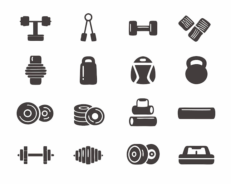 Вектор и фитнес-оборудование doodle icon set collection