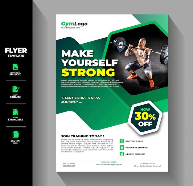 Fitness Gym Exercise Workout Training Flyer Brochure Template