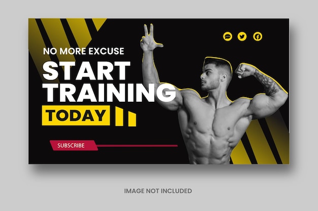 Fitness gym exercise youtube channel thumbnail and web banner Premium template Vector