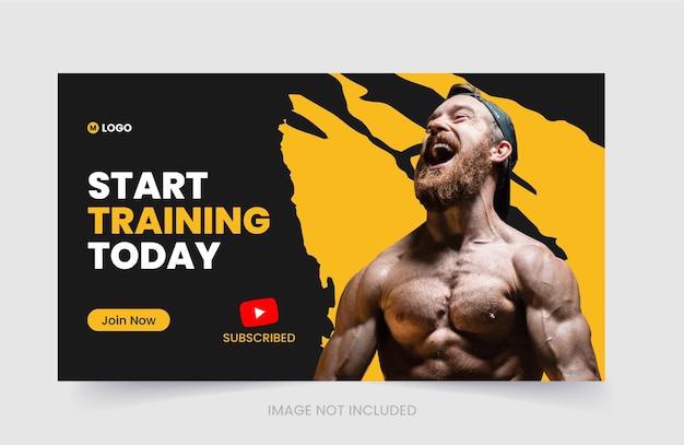 Vettore miniatura del canale youtube e modello di banner web per esercizi di palestra fitness