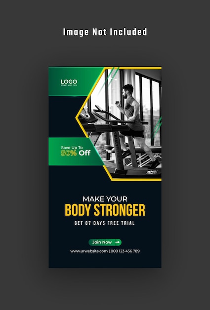 Fitness gym flyer instagram verhalen en social media banner sjabloon premium vector