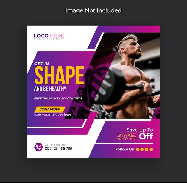 Fitness gym flyer social media post en webbanner sjabloon Premium Vector