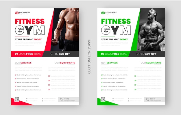 Vettore modello di progettazione di palestra fitness o palestra e fitness flyer