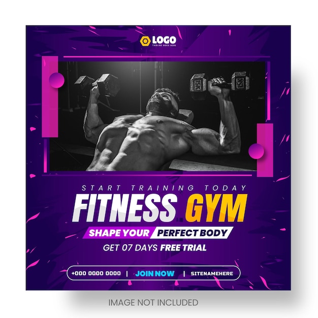 Fitness gym or gym and fitness social media and instagram or facebook post amp web banner design