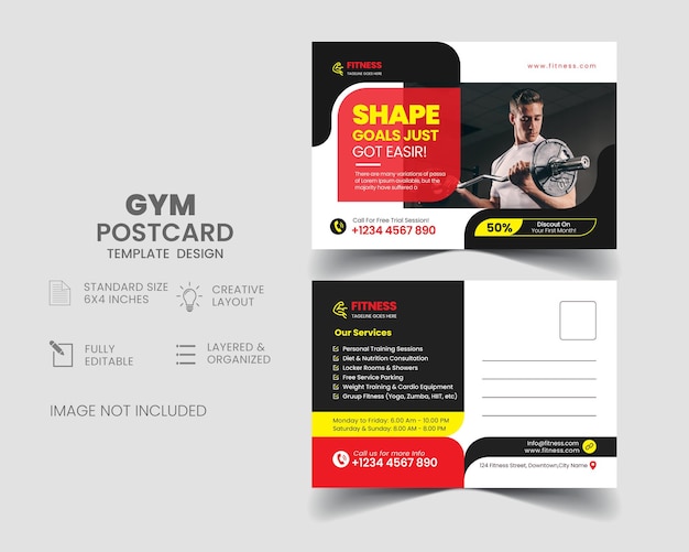 Fitness Gym Postcard Template Design