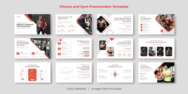 Vector fitness gym powerpoint presentation slide template set design