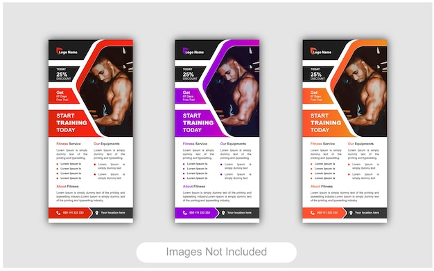 Fitness gym rack card design or dl flyer templates