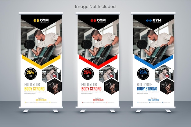 Fitness gym roll up banner X Banner design template