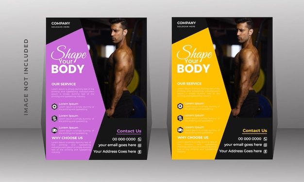 Vettore palestra fitness modella il tuo poster del corpo o modello banner giallo