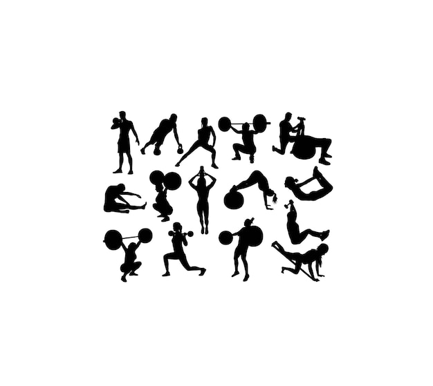 Vettore fitness e ginnastica silhouettes disegno vettoriale artistico