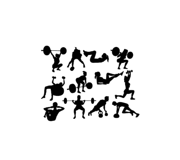 Fitness e ginnastica silhouettes disegno vettoriale artistico