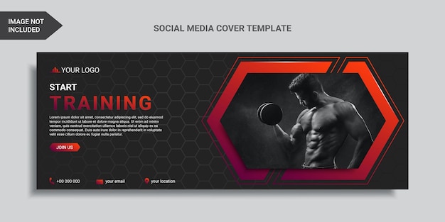 Fitness and gym social media cover design or web banner template