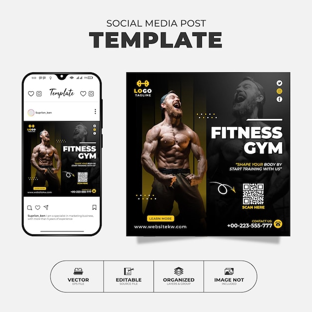 Fitness gym social media instagram post and banner template