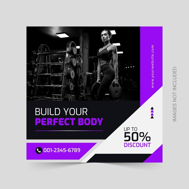 Vector fitness gym social media instagram post and web banner template